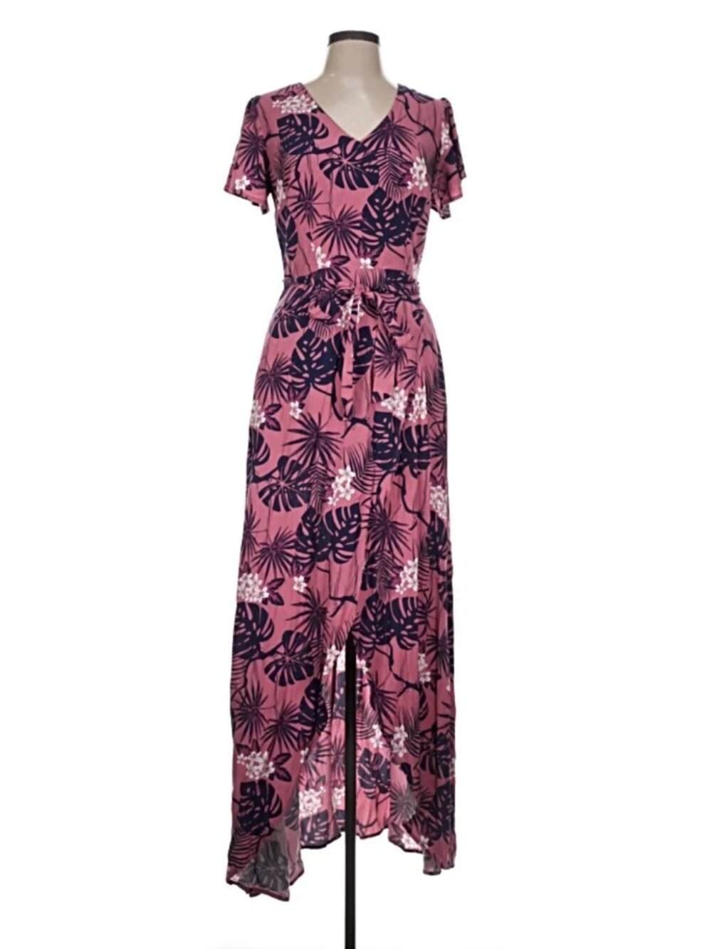 ModCloth‎ x Collectif Maxi Dress 14 Pink Thelma Tropicool V- Neck Tie Waist